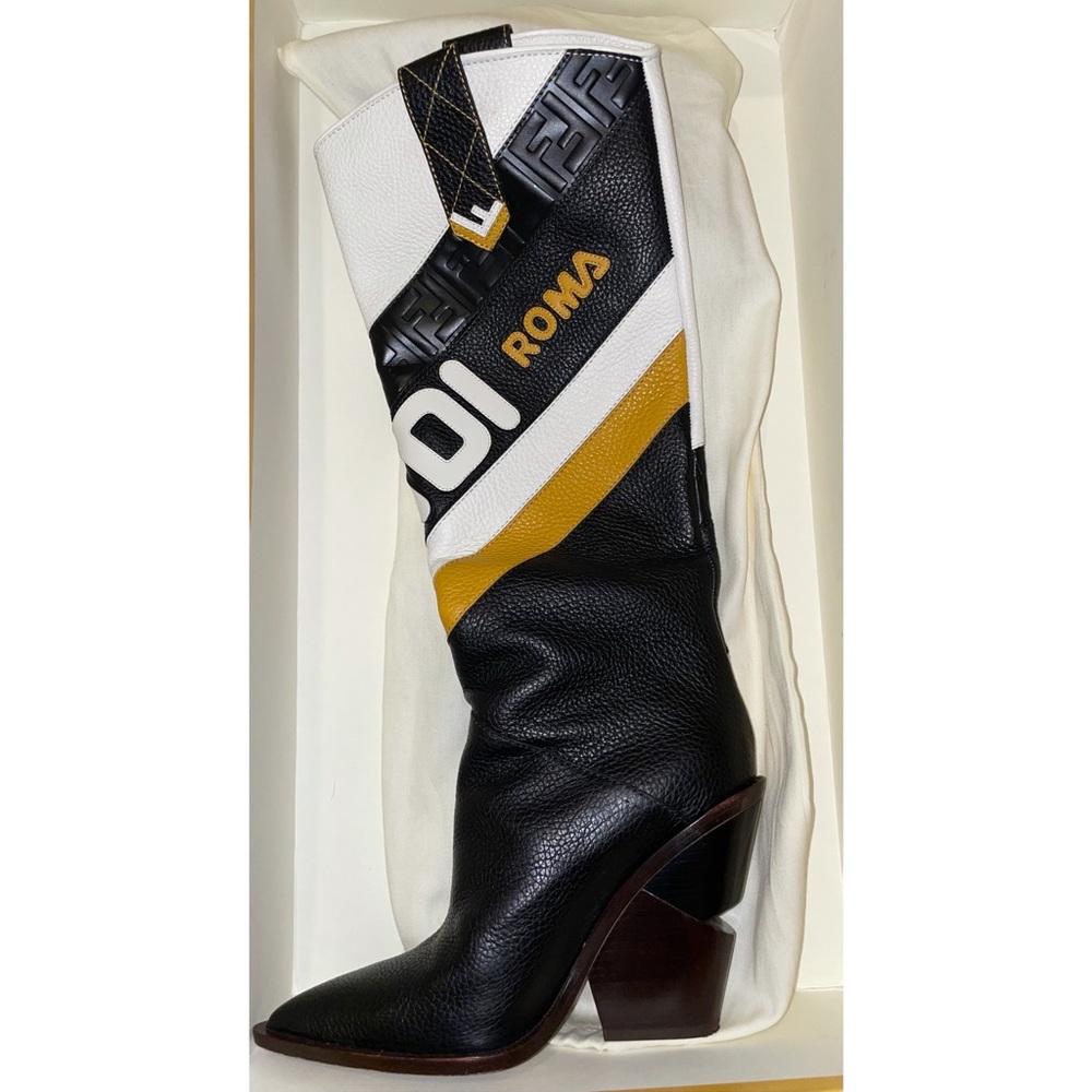 FENDI x FILA LEATHER COWBOY BOOTS - BLACK